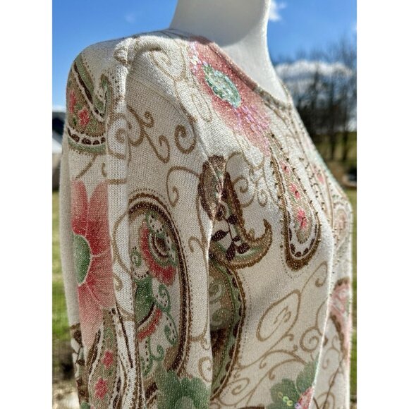 ALFRED DUNNER Pullover Sweater Petite Lg Pastel Fairycore Y2K Paisley Sparkle - Picture 7 of 10